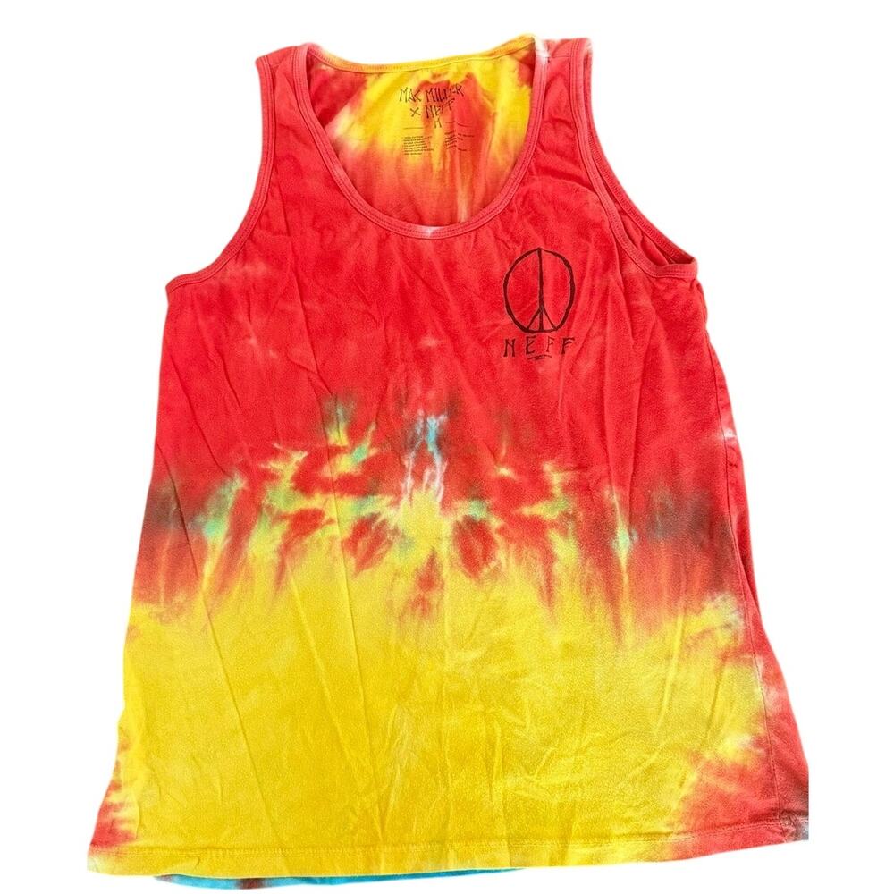 Mac Miller x Neff Tie Dye Tank Top Peace Logo Red Yellow Blue Medium Rare
